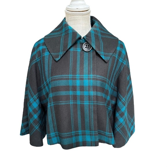 Express Jackets & Blazers - Express Women's Black and Blue Plaid Cape Jacket Size: XS